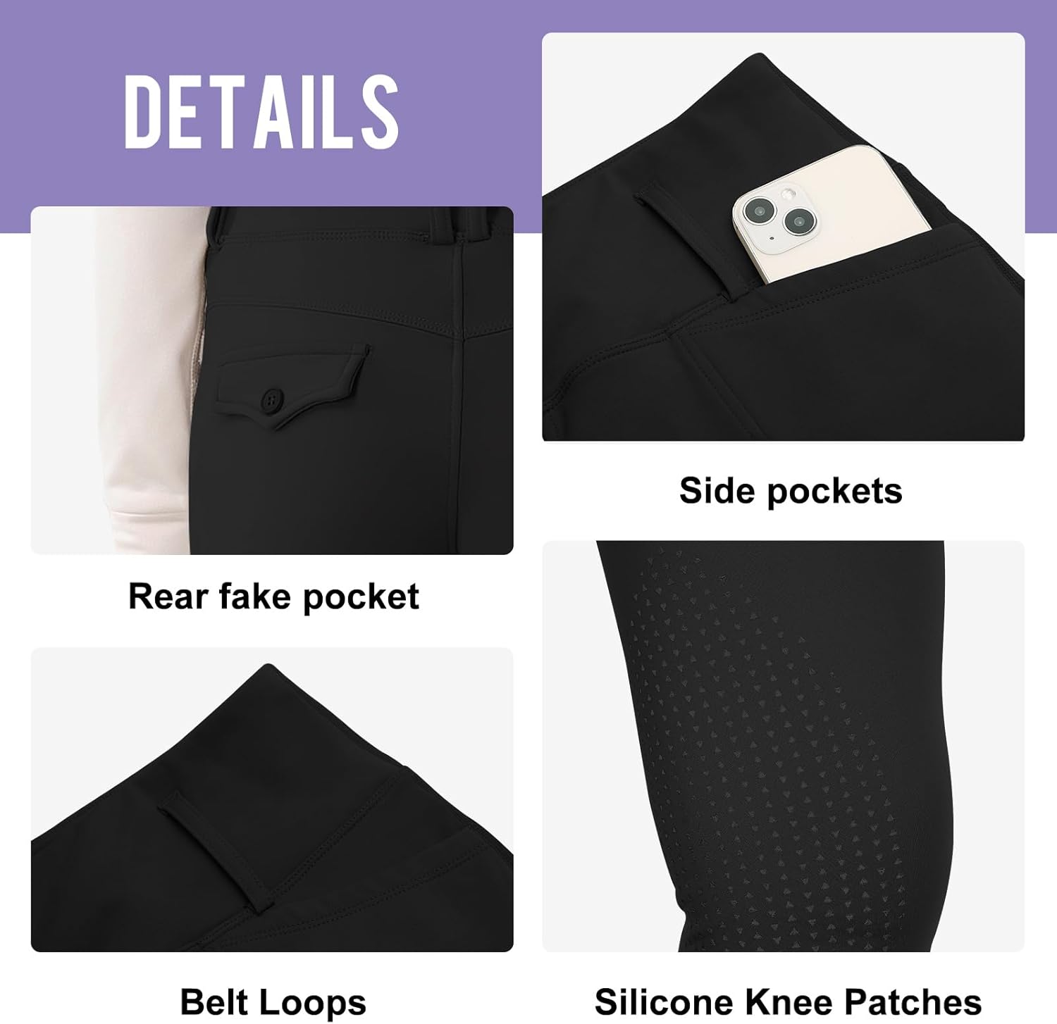 Kid's Fleece Lined Horse Riding Pants Winter Equestrian Breeches Girls Knee Patch Silicone Schooling Tights Pockets - Image 3