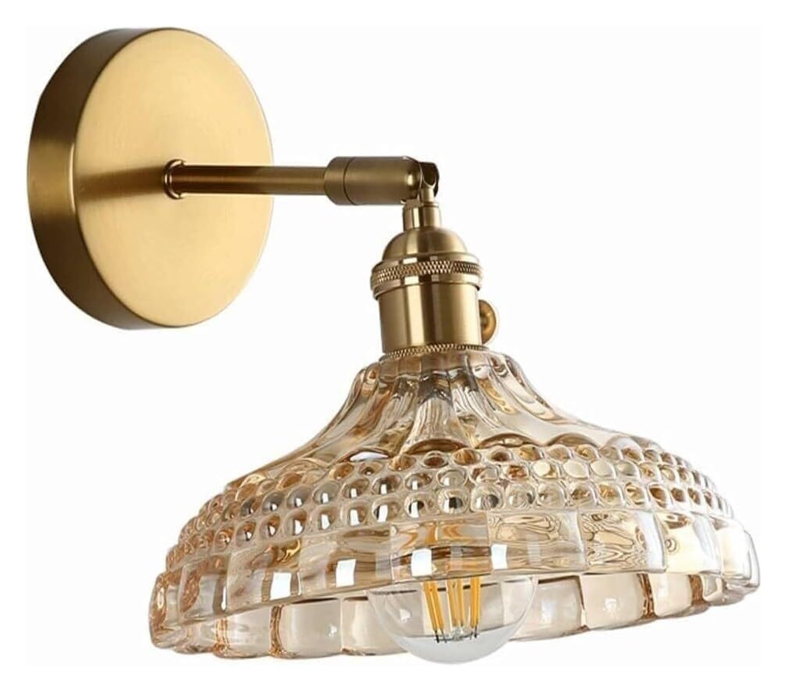 ZFPKXHVMG Indoor Wall Lamp, Adjustable Wall Sconce Amber Textured Shade Brass Nordic Reading Light