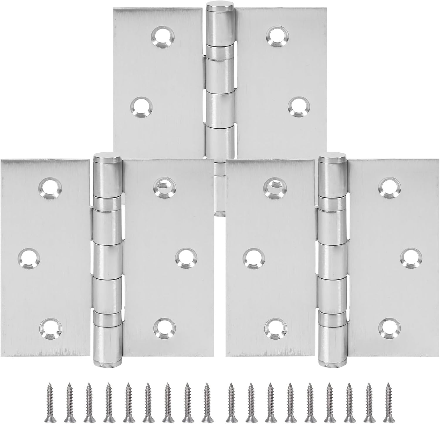 3.5" Ball Bearing Door Hinges with Square Corner, 3 Pack 3.5 x 3.5 Inches Stainless Steel Door Hinges Heavy Duty Hinges with 2.5mm Thickness, Silver