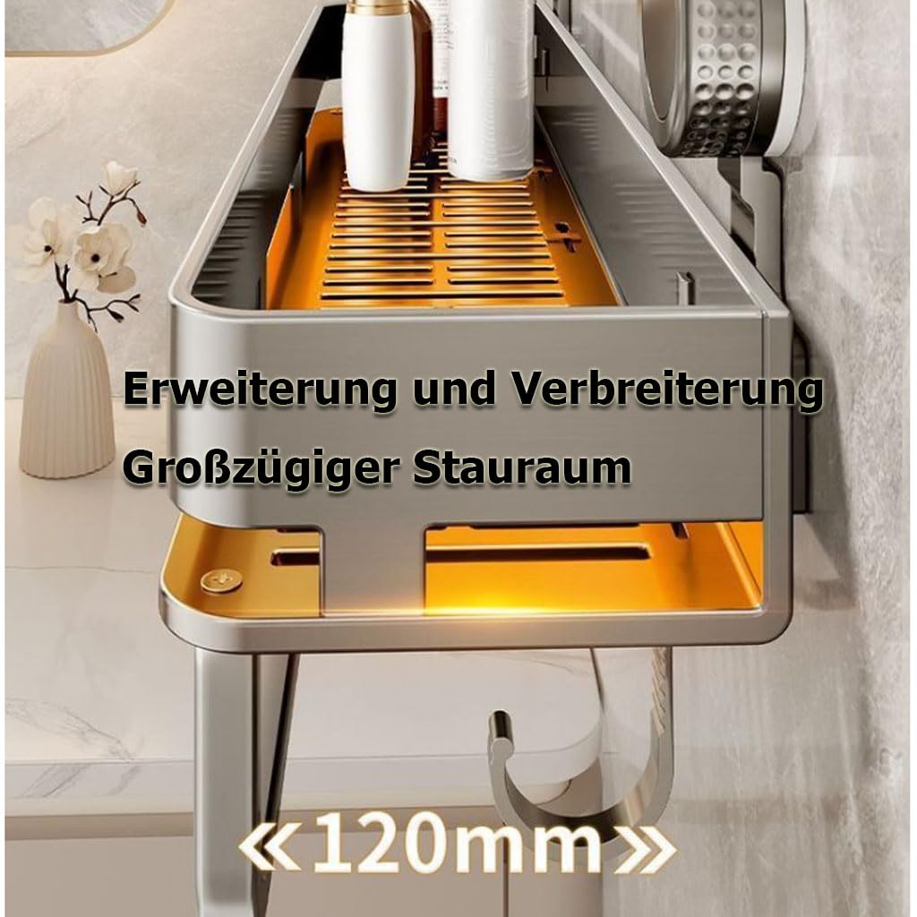 Estante de Ducha sin taladrar con Ventosa, Soporte Impermeable para champú para Ducha, Organizador de baño con Barra para Toallas y Gancho para Productos de Ducha y cosméticos,C,50cm