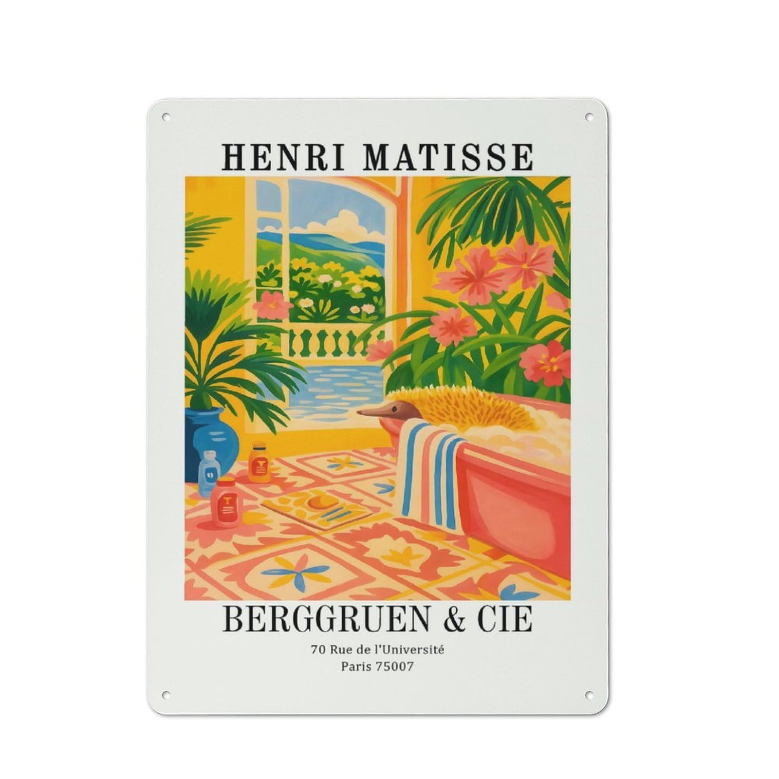 Junmoney Style-20 Rustic Henri Matisse Interior With Echidna Painting Rustic Tin Sign 40X30cm, Porch Wall Decor For Greenhouse, Garden Room, Cafe Or Entryway