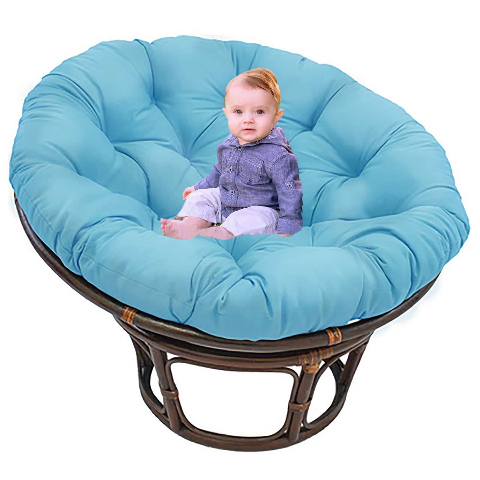 SRHWBF CojíN Papasan CojíN de Asiento Redondo, Cojín de Silla papasan sillón de papasan Cojín de Silla Mecedora Impermeable al Aire Libre (Light Blue 80cm(31.49inch))