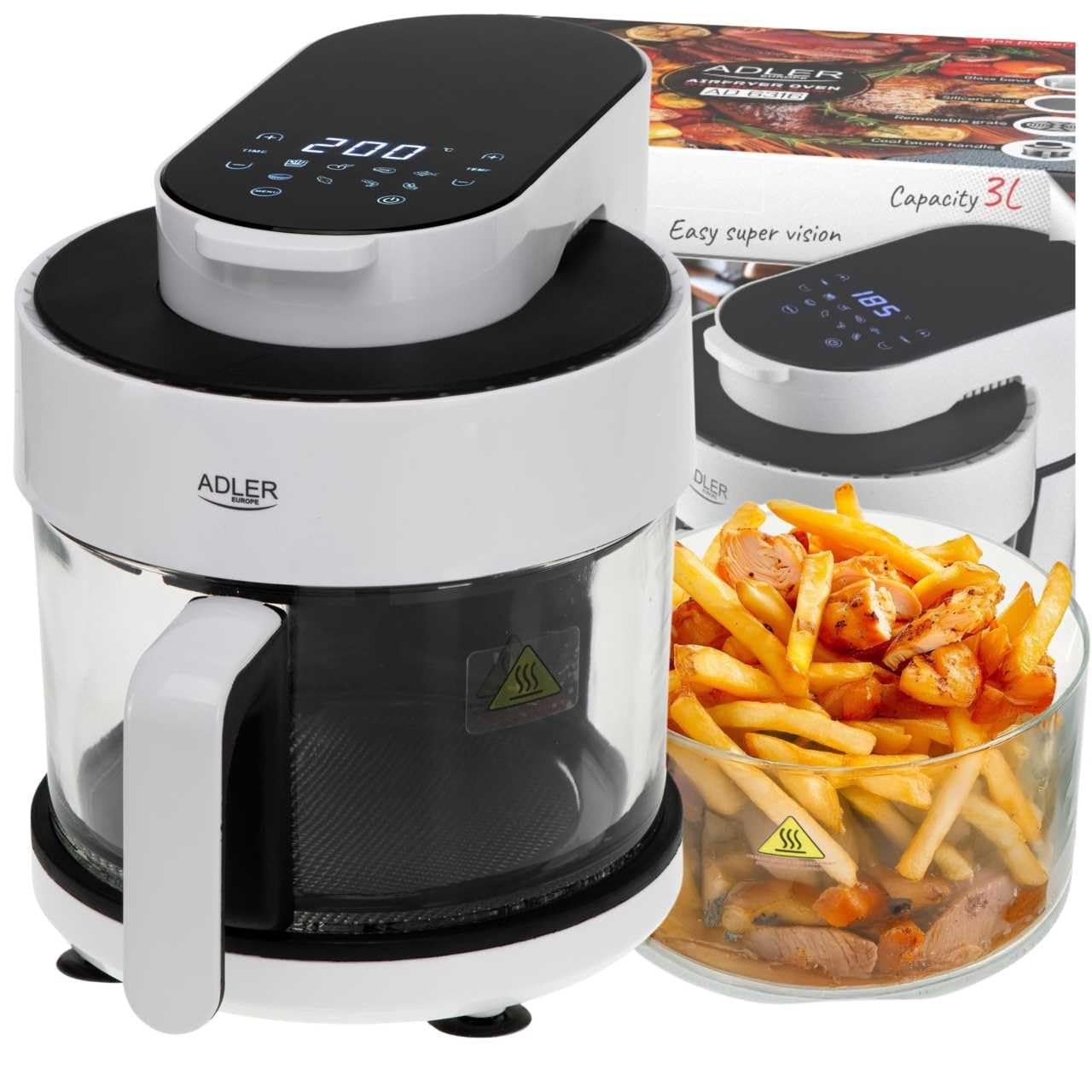 ADLER Air Fryer - Horno con cuenco de cristal 3L