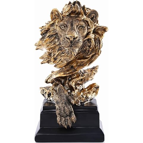 H&W Sandstone Lion - The King of Beasts - Statue Decoration for Home/Study/Living Room, Great Collectible Figurines, Best Gift for The Man, Golden Color (HH17-D2)