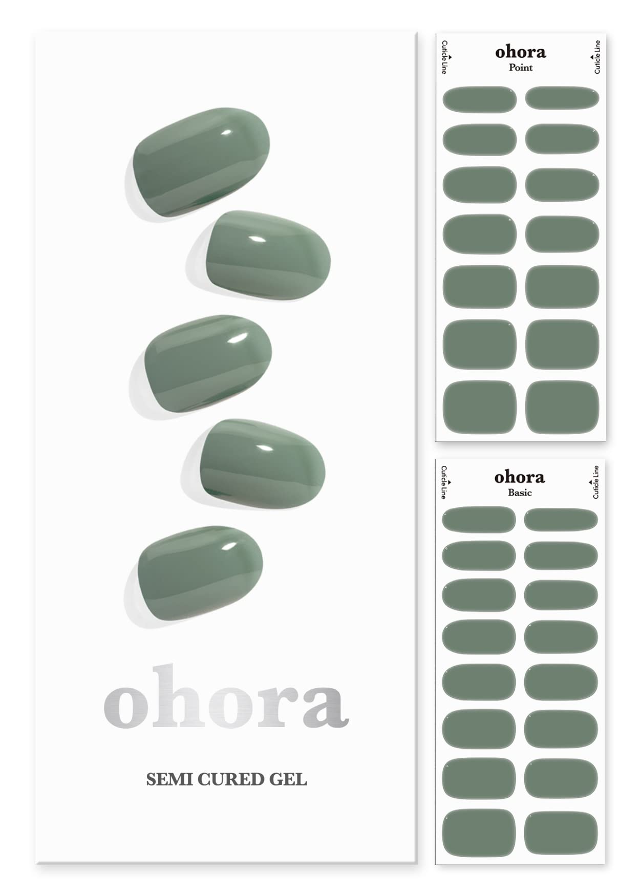 ohora Semi Cured Gel Nail Strips (N Cream Leaf) - Green, Solid, Works with Any UV/LED Lamps, Salon-Quality, Long Lasting, Easy to Apply & Remove - Includes 2 Prep Pads, Nail File & Wooden Stick