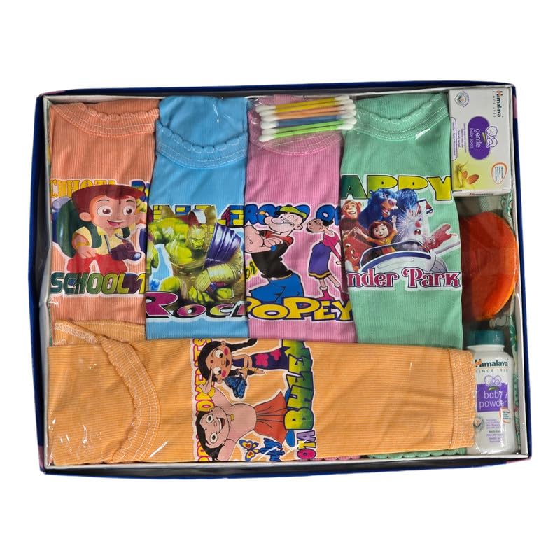 Ambika Stores Readymade 9 pcs New Born Clothing & Baby Care Gift Set for Baby Boy & Girl | Include - Dresses, Buds, Powder, Soap, Powder Puff | Premium Gift Set (Assorted - Color)-picture-35