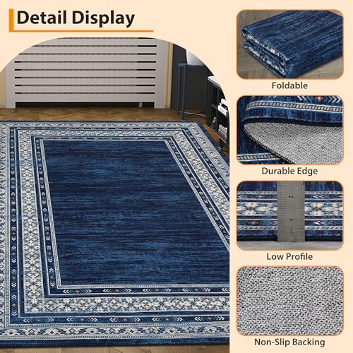GlowSol Modern 10x13 Ft Blue Geometric Area Rug for Living Room, Non Slip, Spill Resistant, Machine Washable