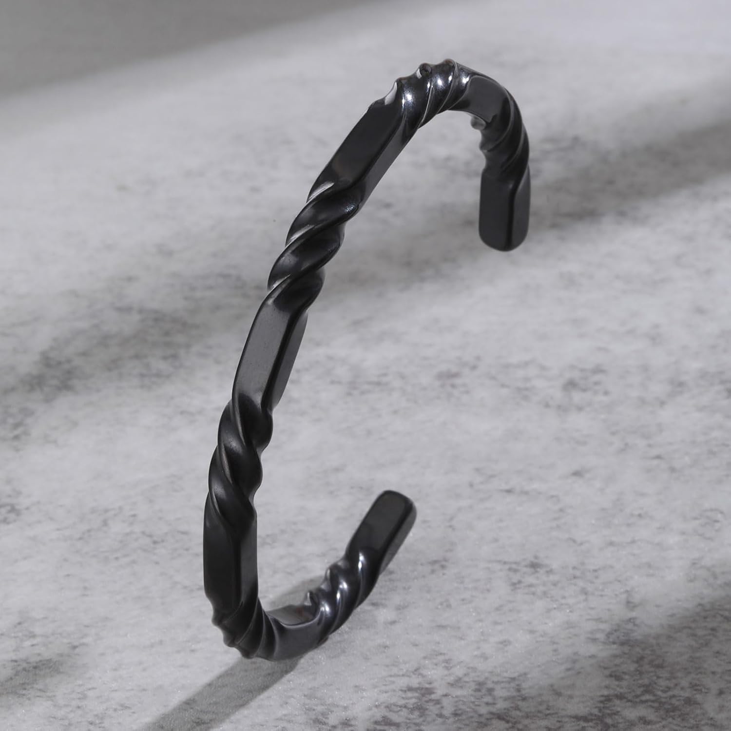 Hisatan Stainless Steel Mens Cuff Bracelet, Minimal Twist Cool Antique Retro/Silver/Black Open Metal Cuff Bangle Bracelets for Men, 65/70mm - Image 7