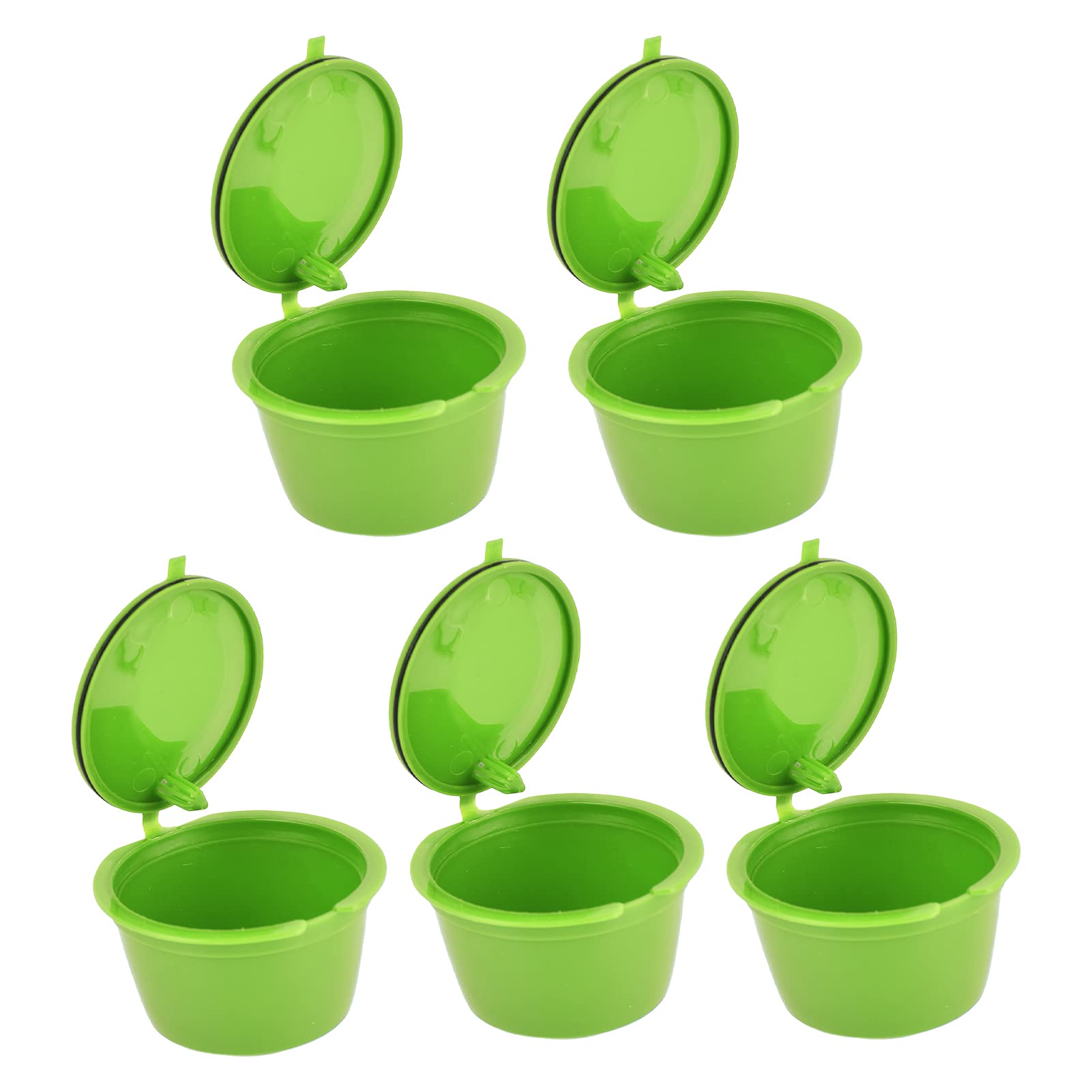 Coffee Capsule Pads, 5 Pieces Reusable Coffee Filters, Refillable Capsule Cups with Measuring Spoon, Suitable for Dolce Gusto Models Melody Genio Mini Me(Grass Green)