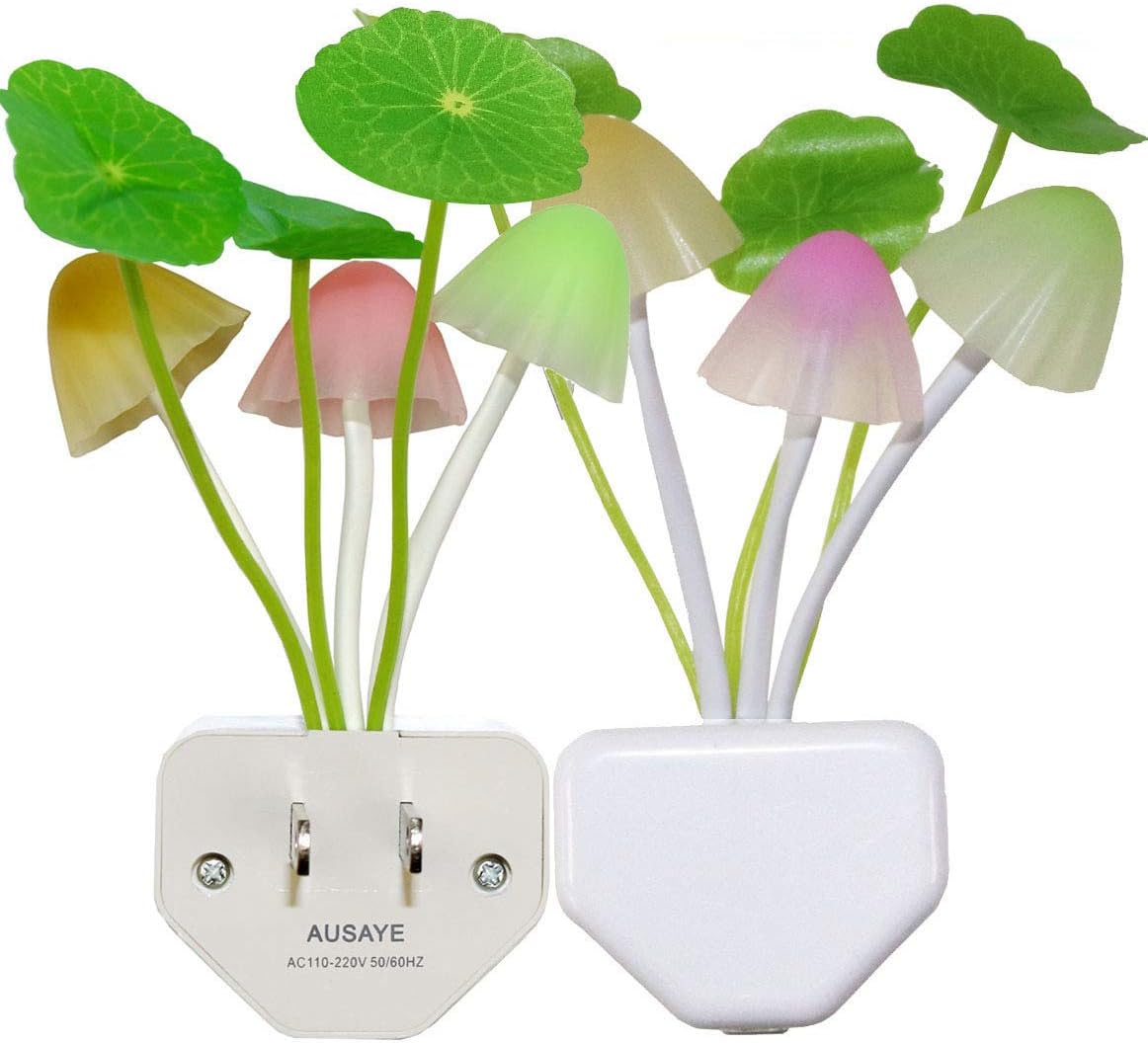 AUSAYE 2 Pack Sensor Led Night Light Plug-in Wall Lamp Color Changing Mushroom Night Light for Kids Adults NightLight Bedroom,Bathroom,Toilet, Stairs, Kitchen