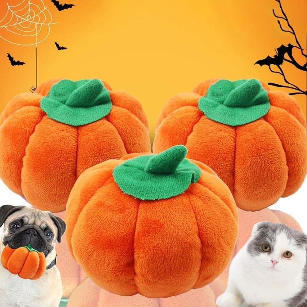Ymhapp Orange Pet Toy Funny Pumpkin Chew Toys Squeak Plush Dog Cat Toy Plush Toys Pet Supplies, White - Image 2