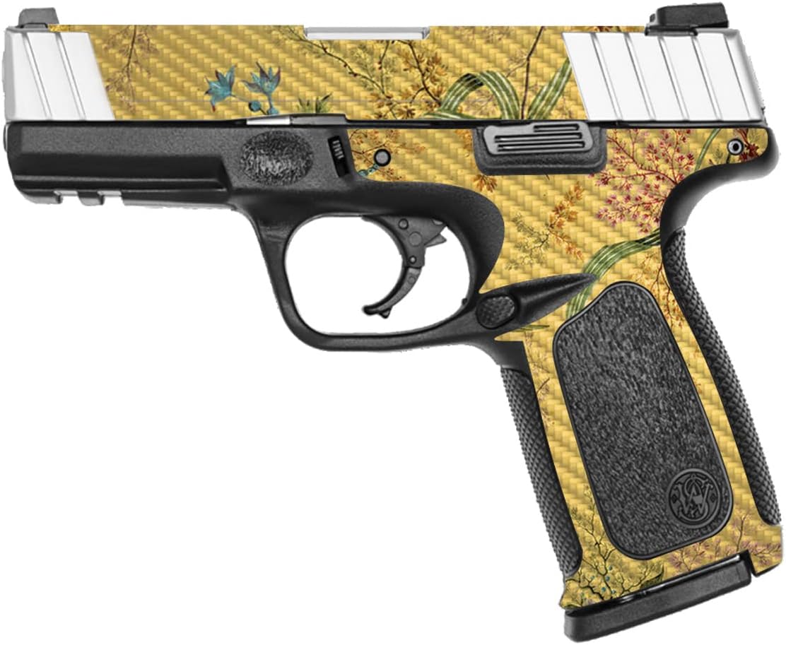 MightySkins Carbon Fiber Skin Compatible with Smith & Wesson SD VE Series - Yellow Marble End | Protective, Durable Textured Carbon Fiber Finish | Easy to Apply and Change Styles | Made in The USA