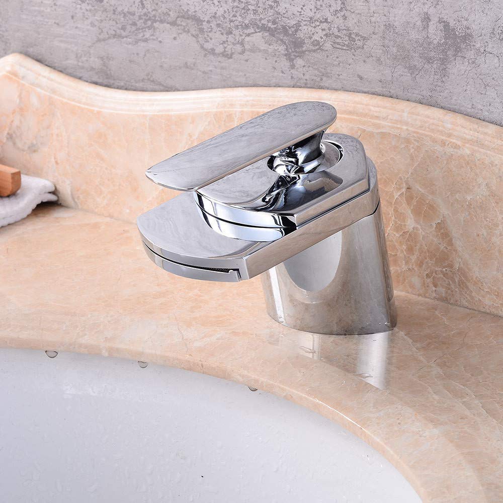 Wide Mouth, Single Hole, Full Copper Basin, Faucet, Waterfall, Bathroom, Sink, Faucet, Washbasin, Waterfall, Cold and Hot Water Mixer
