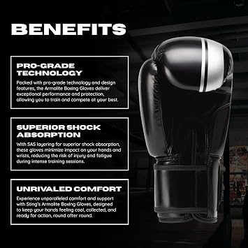 STING Armalite Boxing Gloves, Durable Boxing Equipment for Boxing Training, Balanced Weight Distribution