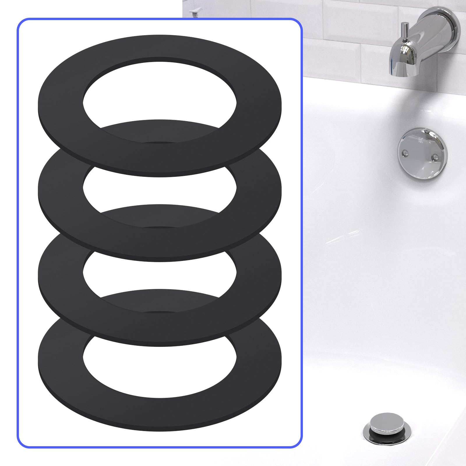 ECSiNG 10PCS 1-3/4" ID x 2-3/4" OD Large Flat Rubber Gasket Seal Bathtub Drain Shoe Bath Tub Seal - Image 4