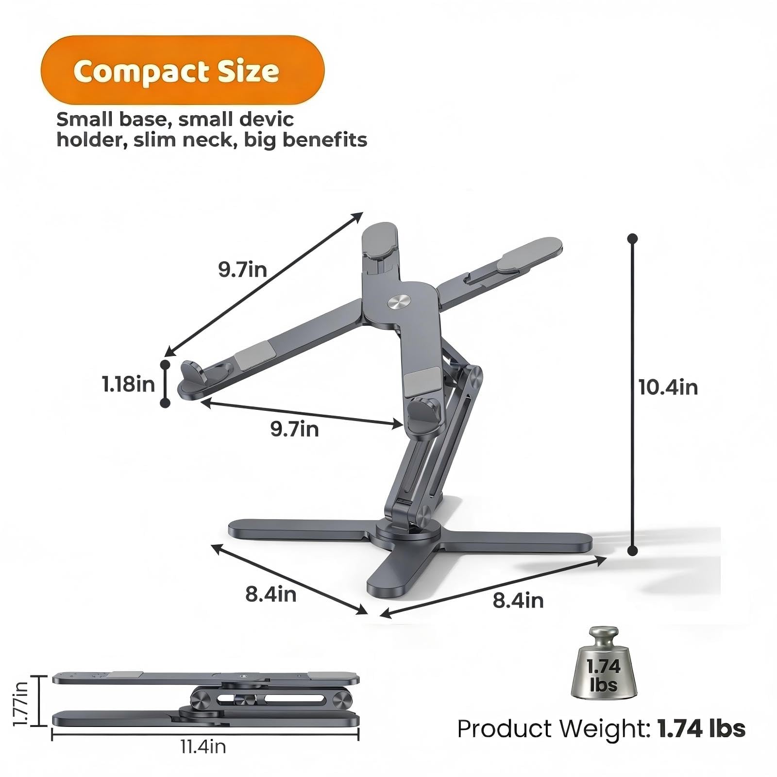 Moallia Laptop-Ständer mit 360 Grad drehbarer Basis, Computer-Notebook-Laptop-Riser, Metallhalterung für den Schreibtisch, kollaborative Arbeit, vollständig faltbar für einfache Lagerung, passend für