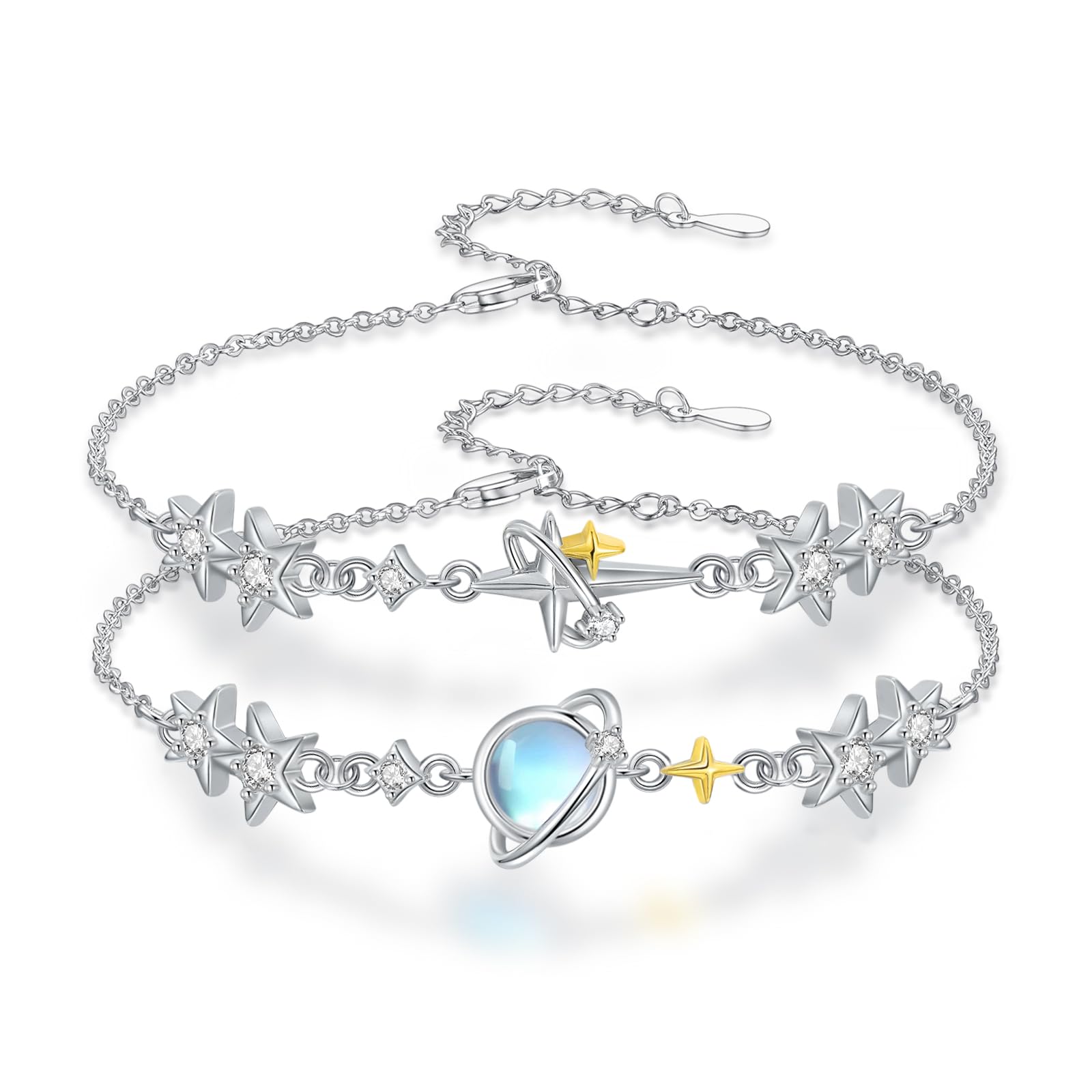 Silikepa Moonstone Bracelet for Women 925 Sterling Silver Moonstone Bracelet Adjustable Jewelry Gift for Women