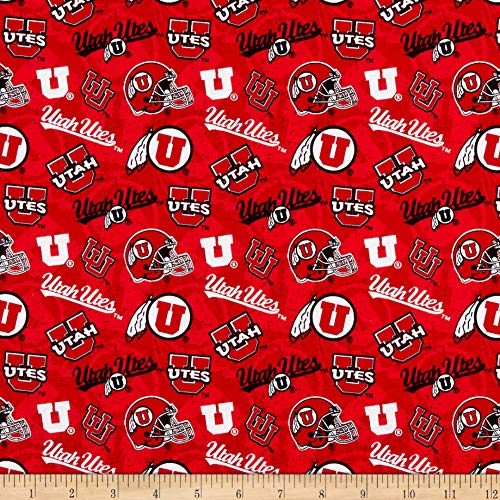 Sykel Enterprises NCAA- Utah 1178 Tone on Tone Red/White/Black, Fabric by the Yard