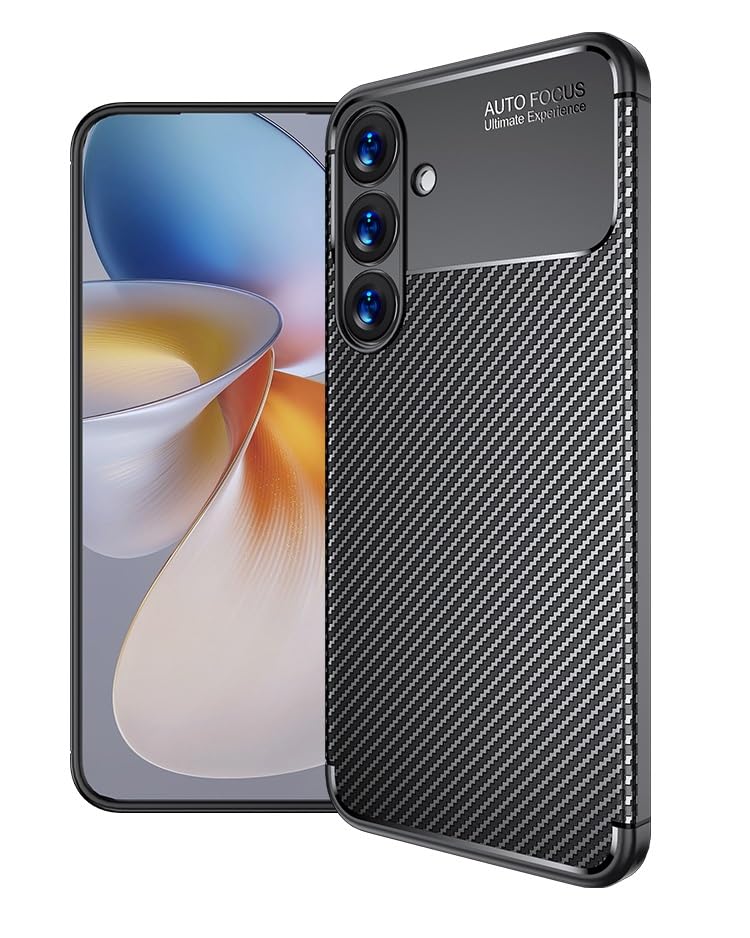 Coque pour Samsung S25 anti-rayures texture carbone noire robuste