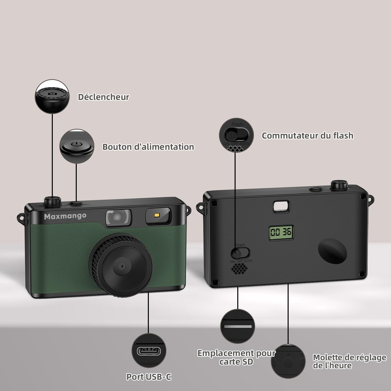 Maxmango D53 Appareil Photo numérique, 12 MP Appareil Photo Vintage Filtres DIY, Appareil Photo numérique Comprend Une Carte SD de 8 Go pouvant Stocker 4000 Photos (Vert)