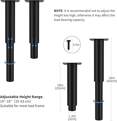 Miniatura 8 de 4 patas ajustables para muebles, patas de gabinete de altura ajustable, patas de sofá de 7.08 a 13 pulgadas, patas de metal para muebles, patas de
