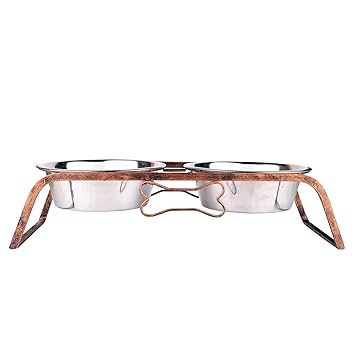 Dog Boss Rustic Bone Diner Wrought Iron Stainless Steel Food and Water Bowl with Iron Stand for Dogs and Cats (1600ml x 2 Bowls)