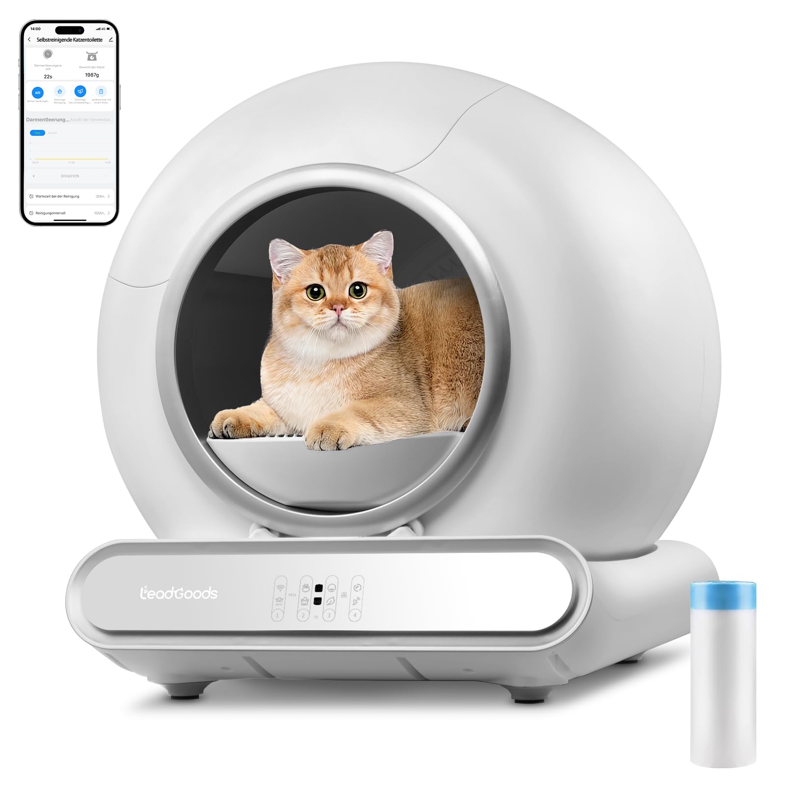 Self Cleaning Cat Litter Tray, 65L Extra Large Automatic cat Litter Tray Dual Odour Control,APP Control,Safety Protection,Lower Entry, Easy Clean, Anti-pinch Smart Litter Box for Multiple Cats