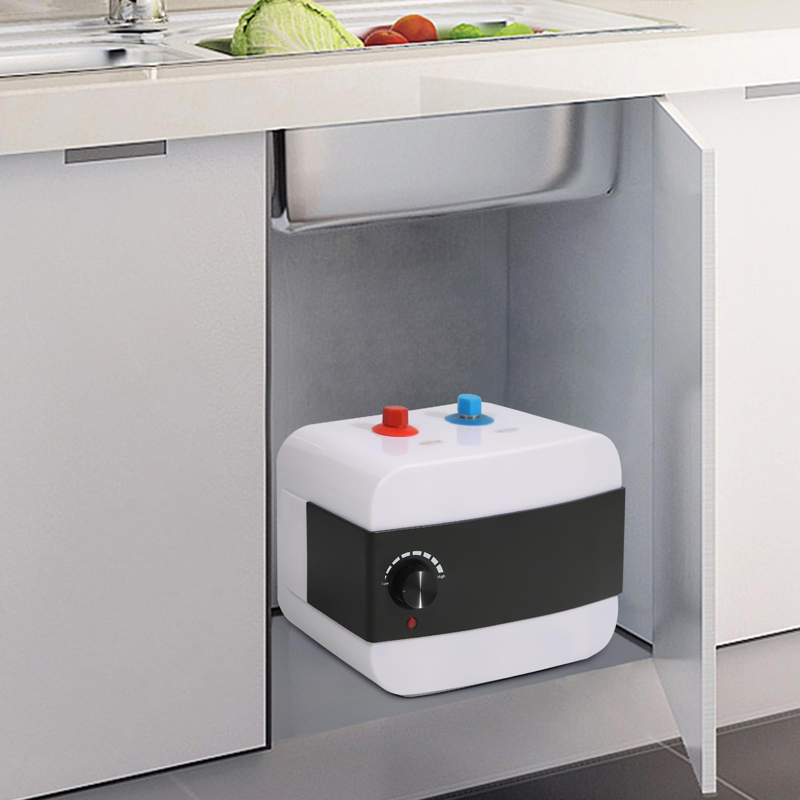 MINRS Elektroniczny podgrzewacz wody 6 l, mini podgrzewacz przepływowy 1500 W, 220 V, prysznic z regulacją temperatury 30-65°C, różne zabezpieczenia do kuchni, domu, łazienki