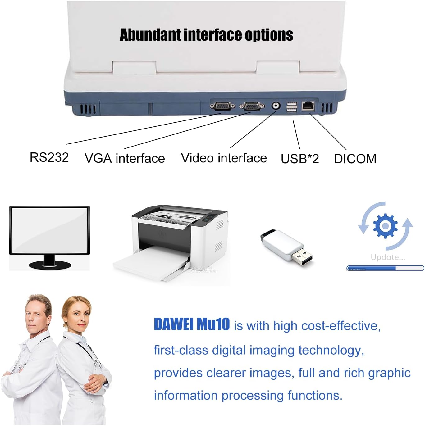 DAWEI Mu10 Veterinary Ultrasound Machine Scanner with Waterproof Probe B,BB,BM,4B for Vet Ultrasound Scanner Animals Pregnancy Examination for Dog,Sheep,Cattle,Horse,Pig (Micro-Convex Probe)