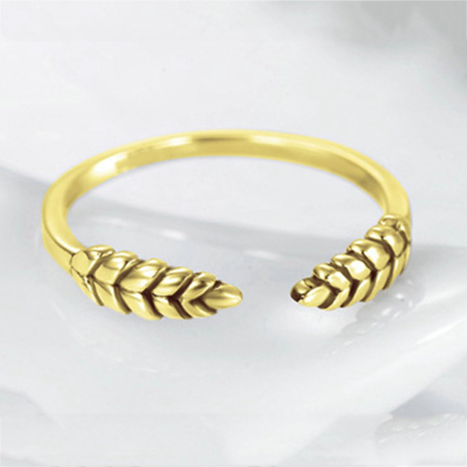 Anillos de boda para mujer, anillo de compromiso de oro amarillo de 18 quilates, diseño sencillo, ajustable, abierto con hoja, alianzas de boda de oro amarillo para mamá, novia, novia