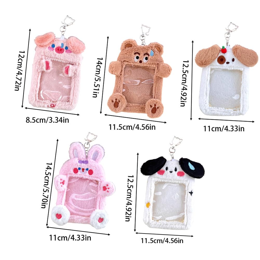 Plush Photocard Holder Furry Animal Puppy Keychain Photo Card Case Cute Rabbit Cartoon Cards Holder Protector ID Credit Card Bag with Keychain Campus Card Decorative Bag Type 3