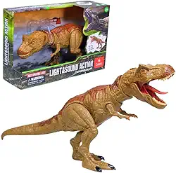 Brinquedo Dinossauro Tiranossauro Rex Articulado com Som Realista e Luz T-Rex Interativo - Castela (MARROM CLARO)