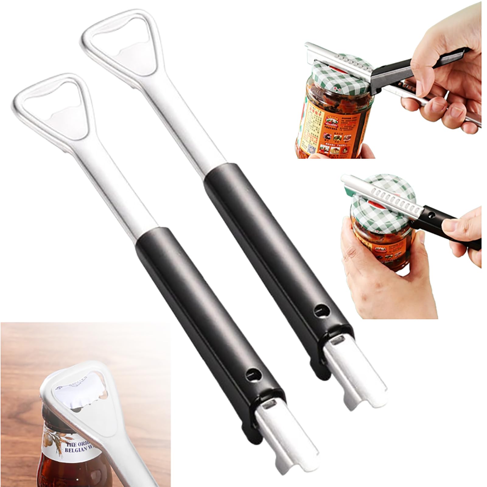 Abridor de tarros ajustable para manos débiles, abridor de tarros ajustable 2 en 1, abridor de latas multifunción, abridor manual de tapa y abridor de botellas para utensilios de cocina en el hogar (2