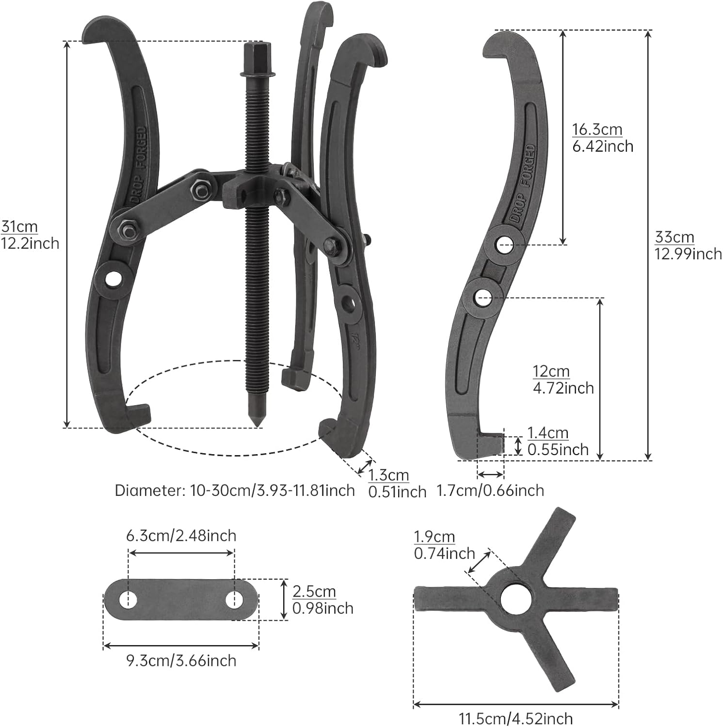 ChgImposs 12 Inch 2 Jaw / 3 Jaw Gear Puller, Multifunction Standard Carbon Steel Bearing Puller with 4 Single Hole Claw Pullers for Car/Mechanical Repairing