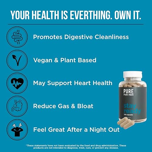 Miniatura 3 de Pure for Men Suplemento de fibra de limpieza vegana original, 120 cápsulas, toallitas ecológicas con micelar y aloe (48 unidades)