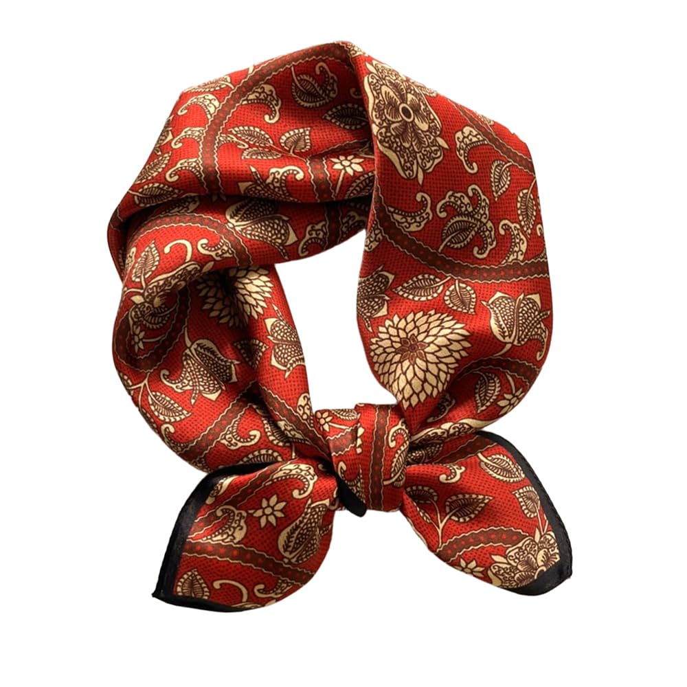 Meisee Women's Red + Gold Mulberry Silk Scarfs Small Square Scarf 21" X 21" Breathable Lightweight Neckerchief Headscarf, 21In