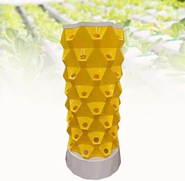 Vertical Planter Tower, Hydroponics Growing System for Indoor Herbs, Fruits and Vegetables with Hydration Pump, Adapter, Seedbed and Net Pots,Yellow-80Pots