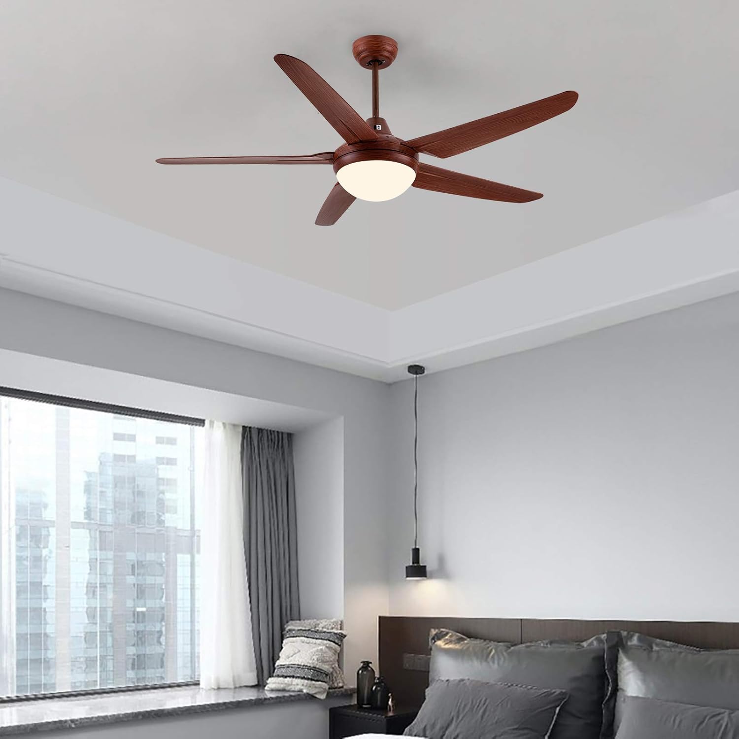 Super Sale 🛒 CJOY Ceiling Fan with Lights, 53 Inch Modern Ceiling Fans with 5 Reversible Blades, 3000K, Remote Controls, Light Brown