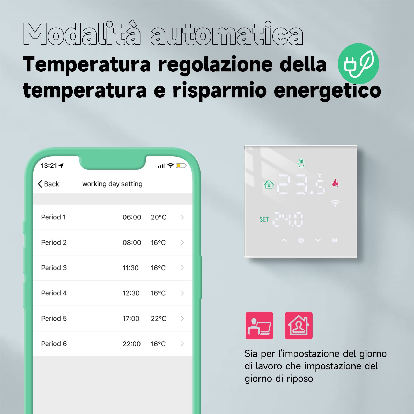 Termostato wifi caldaia a gas,Termostato programmabile settimanale intelligente，termostato controllo con Tuya samrt compatibile con Google Assistant e Alxe,Termostato ambiente digitale TGW60W-WPB