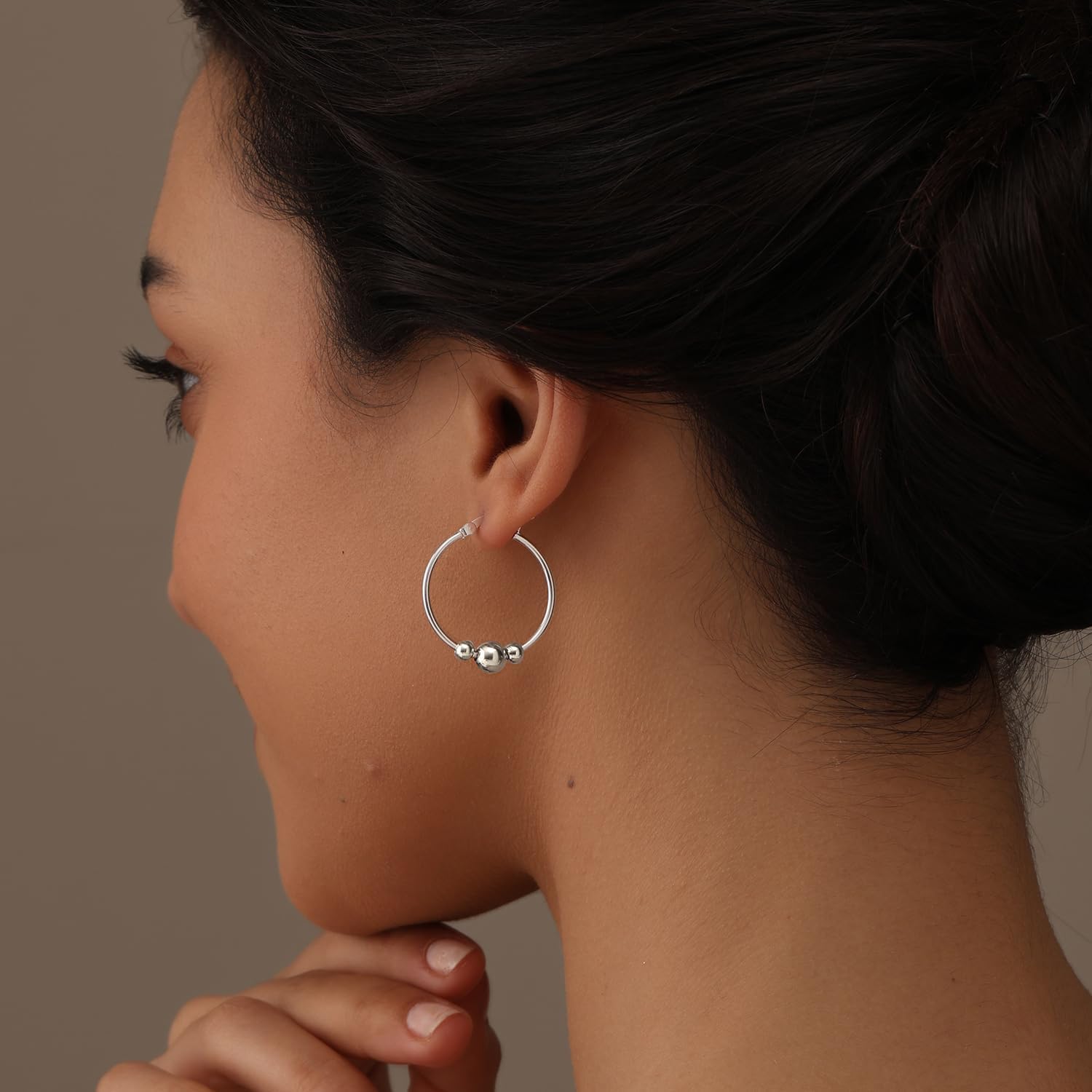 LeCalla 925 Sterling Silver Beaded Hoop Earrings for Women | Classic Infinity Figure 8 Twisted Ball Bead Click-Top Hoops | Lightweight Hypoallergenic Silver Hoop Jewelry