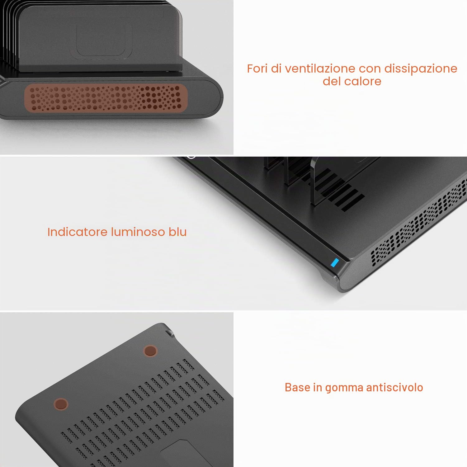 Alxum Stazione di Ricarica 10 Porte Caricatore Multiplo Cellulari, 60W Tavoletta Caricatore USB Multiplo Base Ricarica Carica Fino a 8 Telefoni, Nero