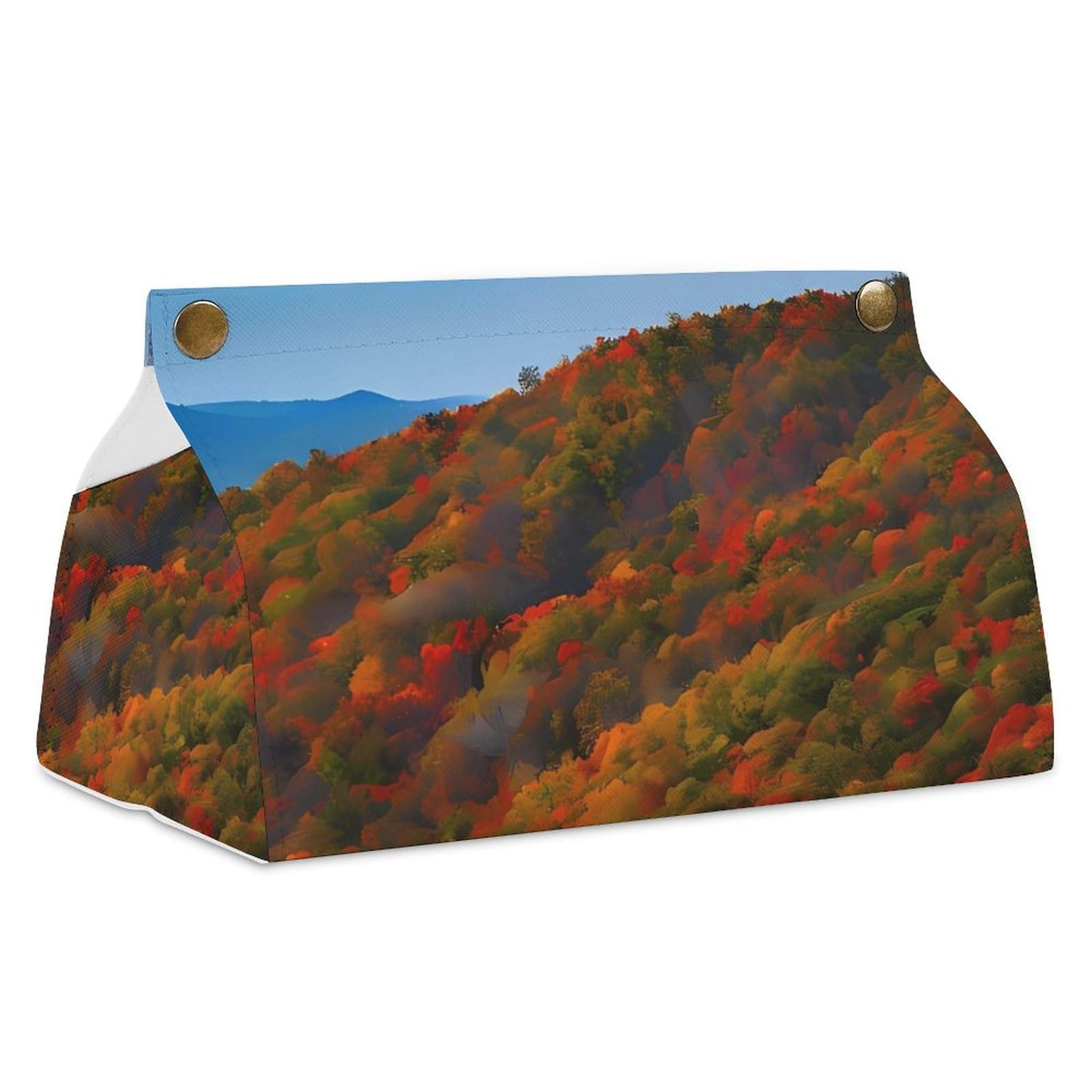 Boîte à mouchoirs en cuir imprimé bleu évocation des montagnes pour bureau cocooning