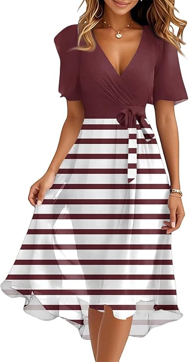 Spring Summer Chiffon Midi Dresses for Women 2025 Elegant Classy Wedding Guest Floral Formal Cocktail Prom Dress