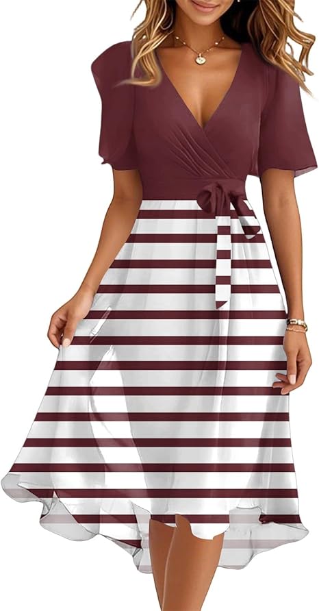 Spring Summer Chiffon Midi Dresses for Women 2025 Elegant Classy Wedding Guest Floral Formal Cocktail Prom Dress