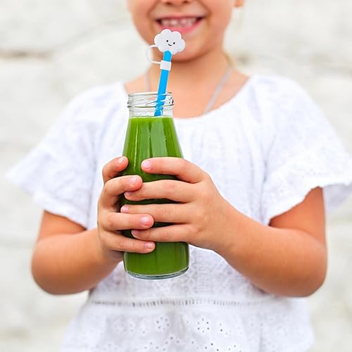 Miniatura 6 de 6 tapas de silicona reutilizables con diseño de dibujos animados de nubes, tapones para pajitas para beber, juego de popotes para 0.315 in, para