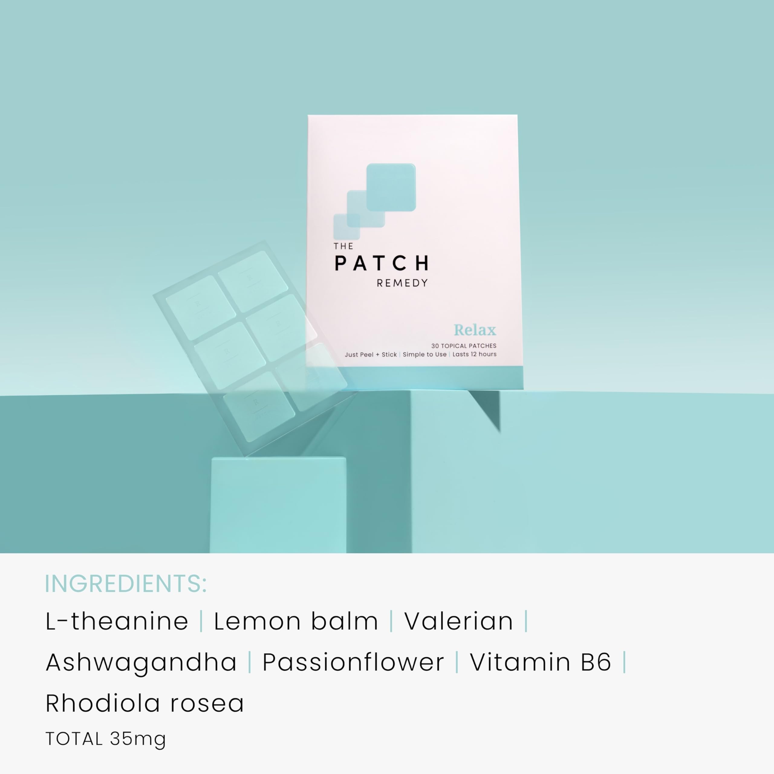 The Patch Remedy Parches relajantes – 30 parches tópicos para aliviar el estrés con Ashwagandha, L-teanina, bálsamo de limón, valeriana, pasiflora, vitamina B6, Rhodiola Rosea | Calmante, aliviador,