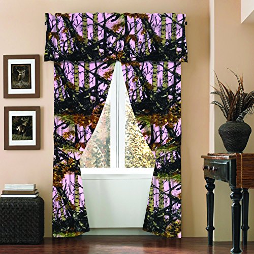 Regal Comfort The Woods Camo Curtain & Valance 5 Piece Drape Set Pink