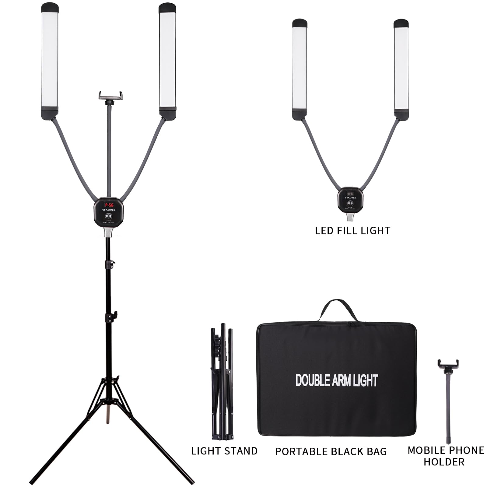 GSKAIWEN 50W Double Arm LED Lighting Kit with Stand, Dimmable 3000
