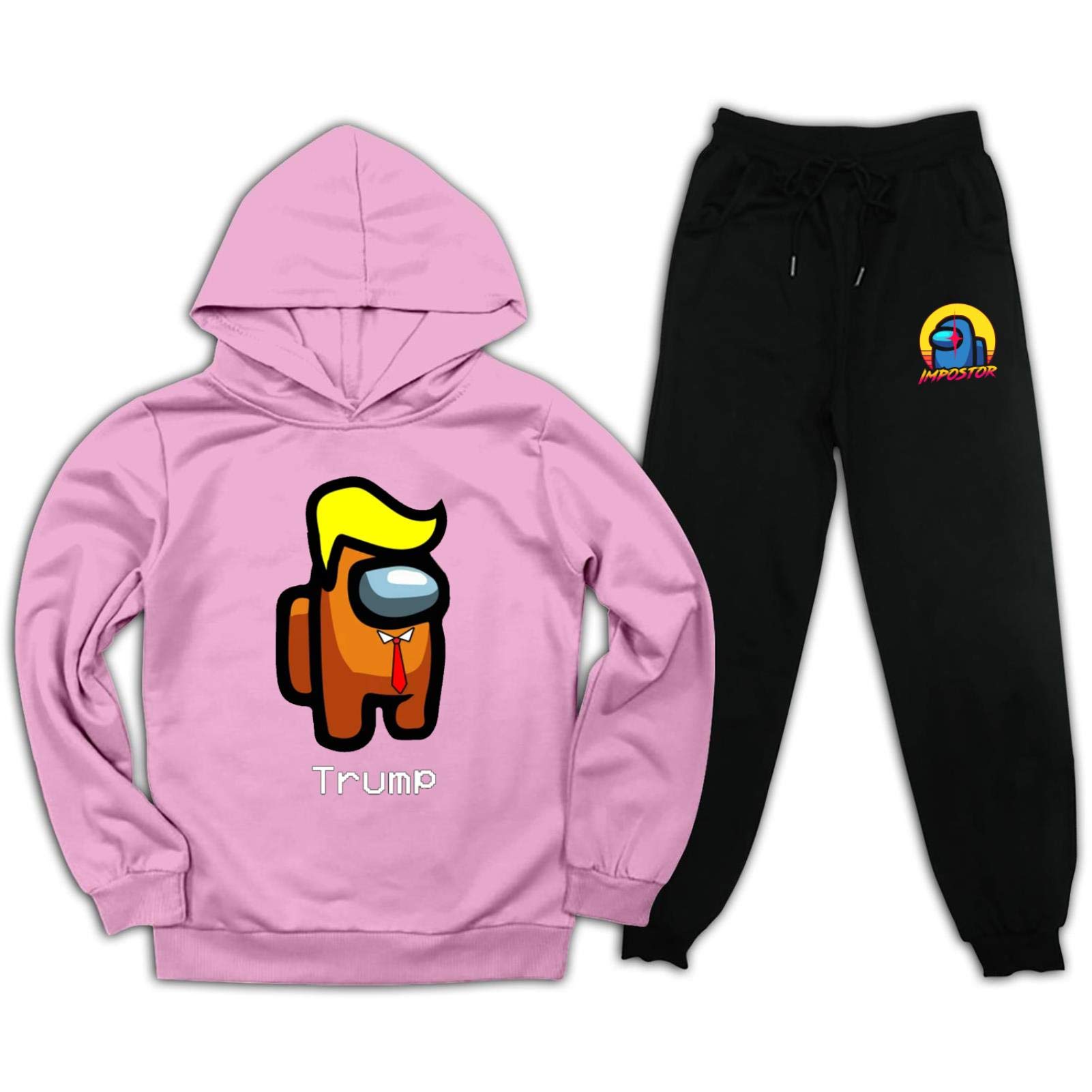 Trump Impostor Among Us Hooded Tracksuit Sweatshirt and Sweatpants Hoodie Outfit Set for Kids