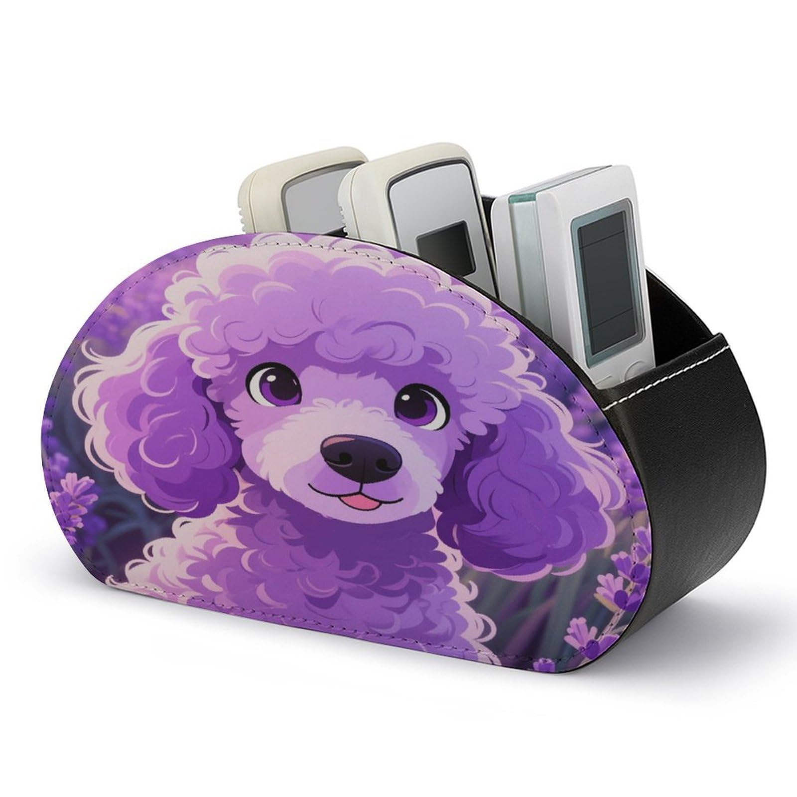 VstaDank - Poodle Remote Control Holder PU Leather Multifunctional Office Organizer Brush Holder Desktop Storage with 5 Compartments Box